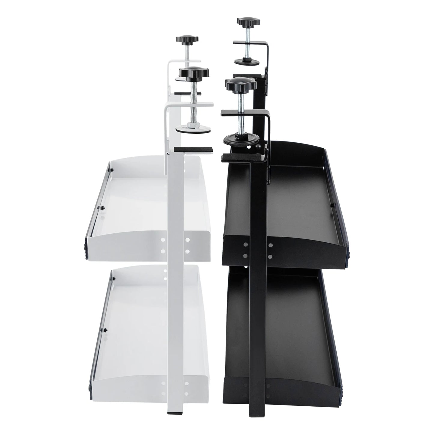 2-Tier Clamp-on Desk Shelf Space-saving Holder Shelving with Adjustable Storage Tray Black/White
