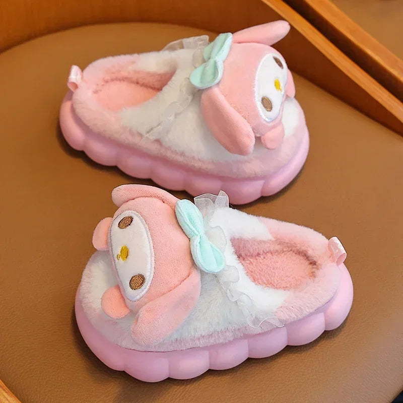 2024 New Winter Warm Cute Cartoon Indoor Mule Soft Non-slip Fluffy Slippers For Kids Teen Boys Girls Children Home Cotton Shoes