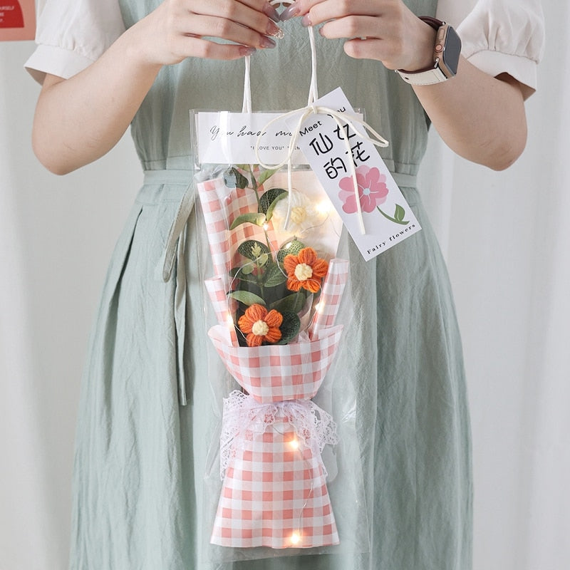 Colorful Crochet Flowers Bouquet Cotton Artificial Flowers Wedding Party Decors Ins Hand Woven Flowers Mother's Day Gift 꽃다발
