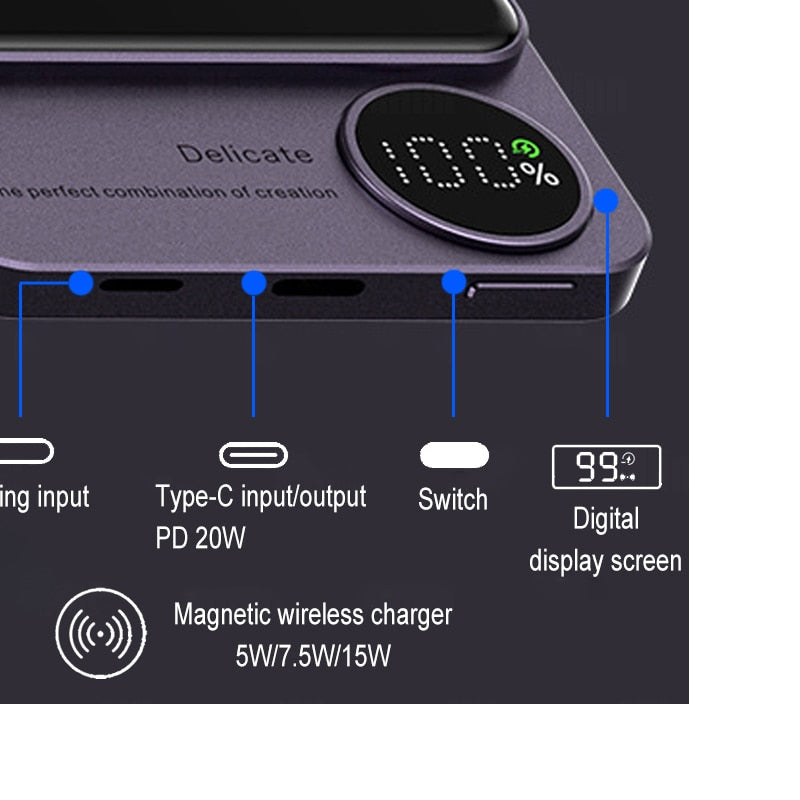 Macsafe Powerbank 15W Wireless Fast Charge for Xiaomi Samsung iPhone External Battery Pack Magnetic Power Bank Portable Charger