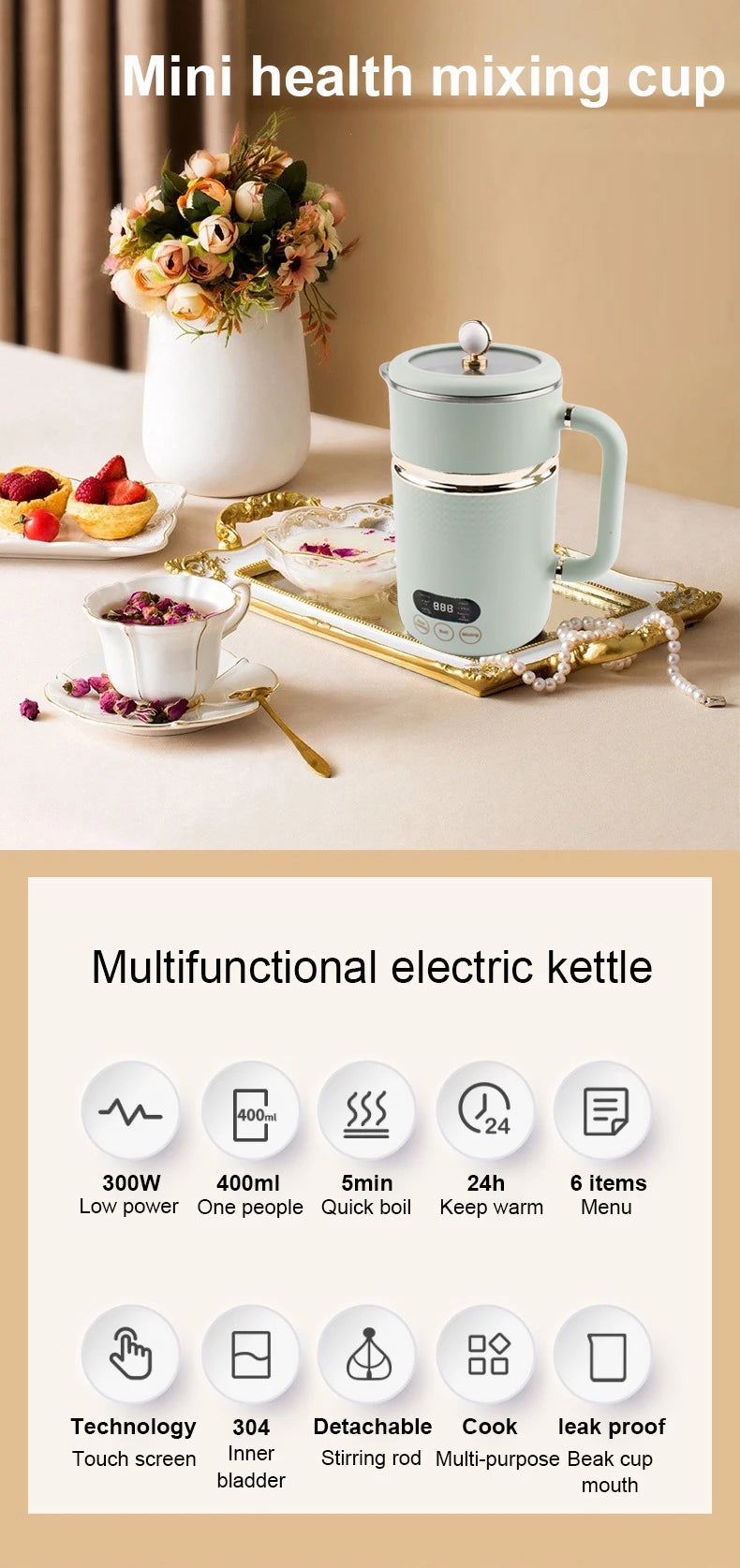 110V/220V Electric Kettle Thermal Stew Porridge Cooker Cup Soup Milk Heater Automatic Self Stirring Magnetic Mug Mixer Blender