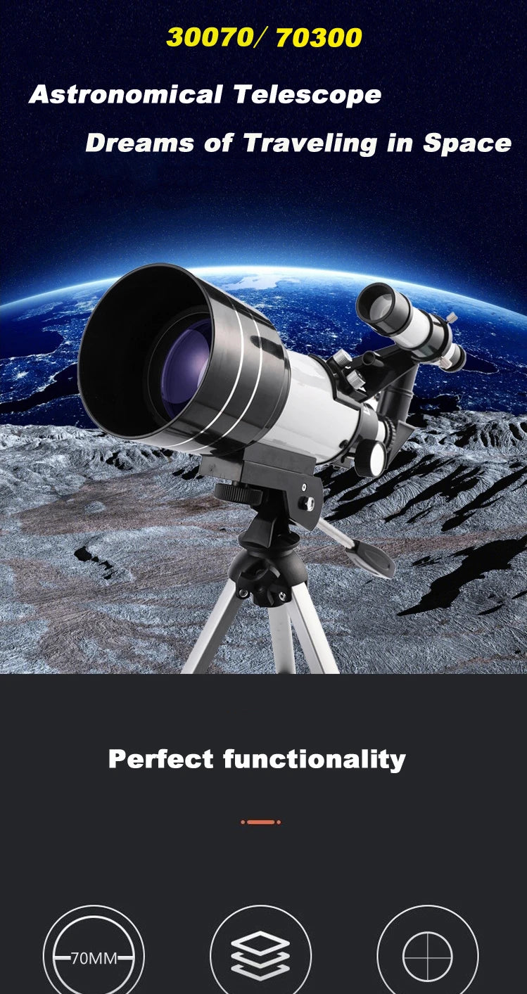 Professional Astronomical Telescope F30070 Monocular 150 Times Zoom HD Night Vision View Moon Star AZM70300 Stargazing