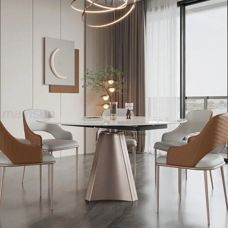 Luxury Dining Table Extendable Rotating Sintered Stone Desktop For 4 Or 6 People Home Furniture Versatile Round Kitchen Table