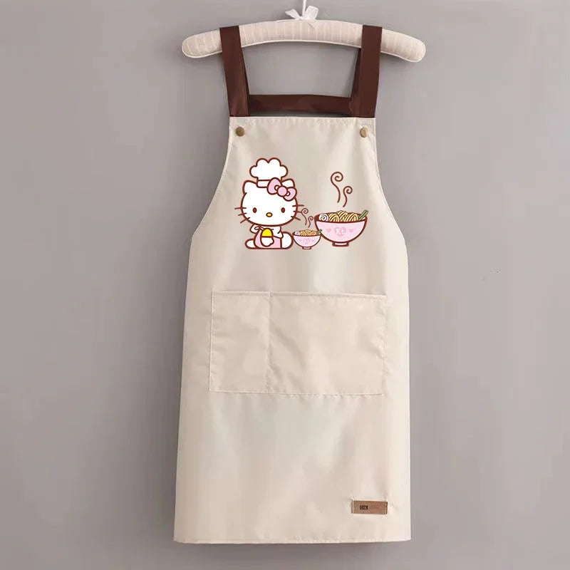 Sanrio Hello Kitty Kitchen Apron Waterproof Ladies Men Home Aprons Wipeable Oil Resistant Baking BBQ Restaurant Cafe Aprons Gift
