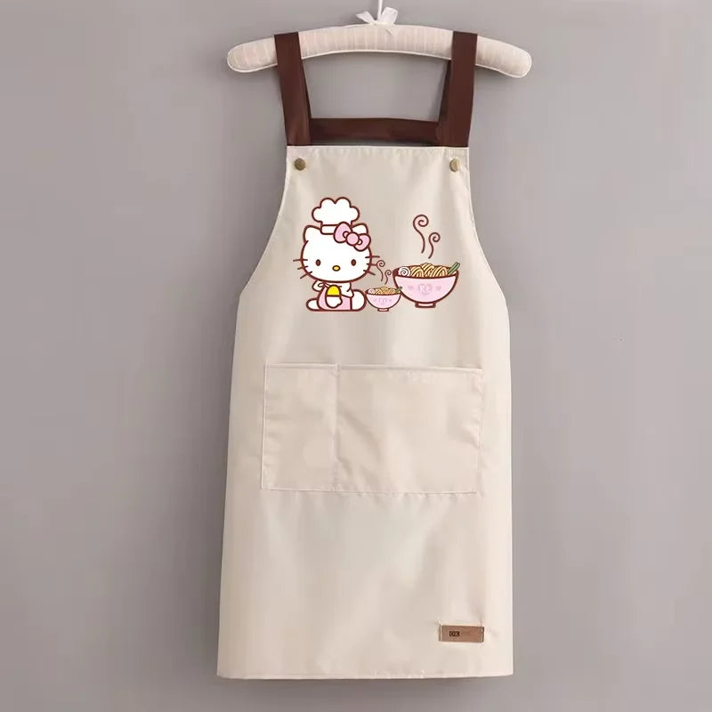Sanrio Hello Kitty Kitchen Apron Waterproof Ladies Men Home Aprons Wipeable Oil Resistant Baking BBQ Restaurant Cafe Aprons Gift