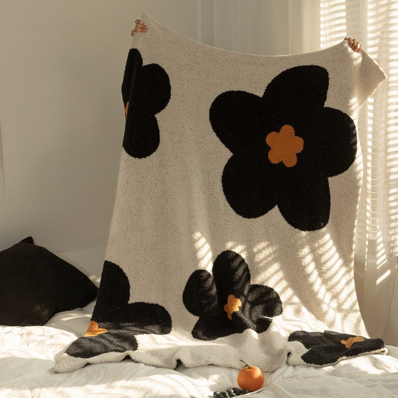 Korean Kawaii Blankets Carpet Decoration Flower Blanket Bedroom Sofa Leisure Office Single Tapestry Sofa Blanket Throw Blankets