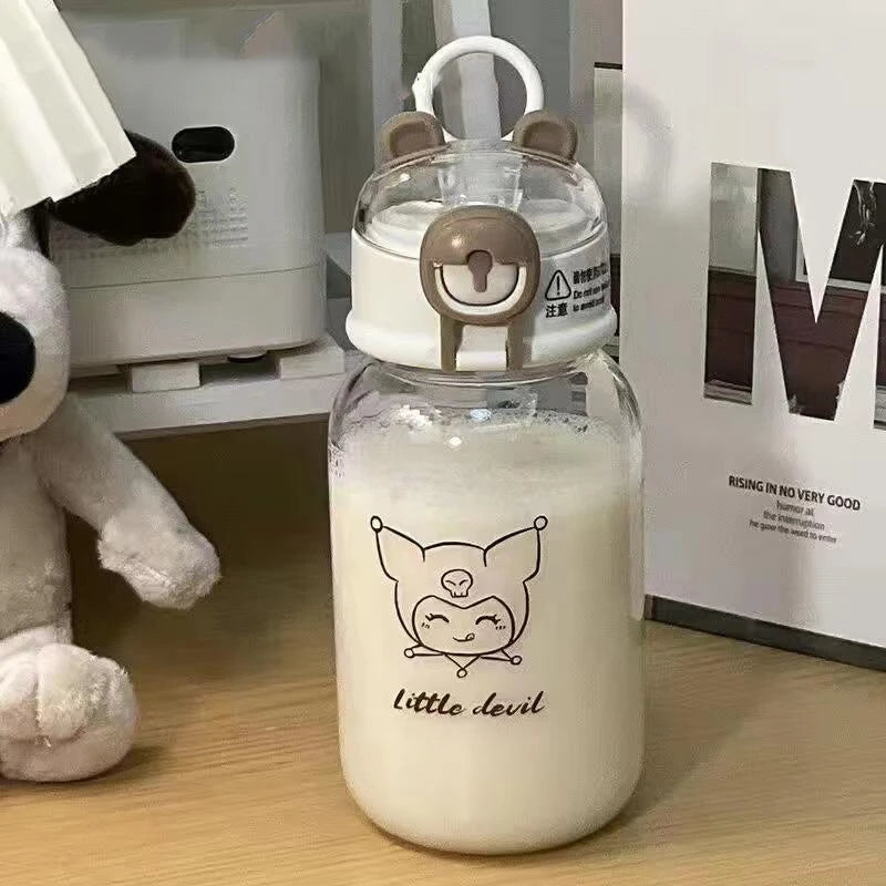 600ML Sanrio Hello Kitty Pochacco Transparent Straw Cup Anime Cartoon Kuromi Cinnamoroll For Kid Kawaii Bottle Water Cup Gifts