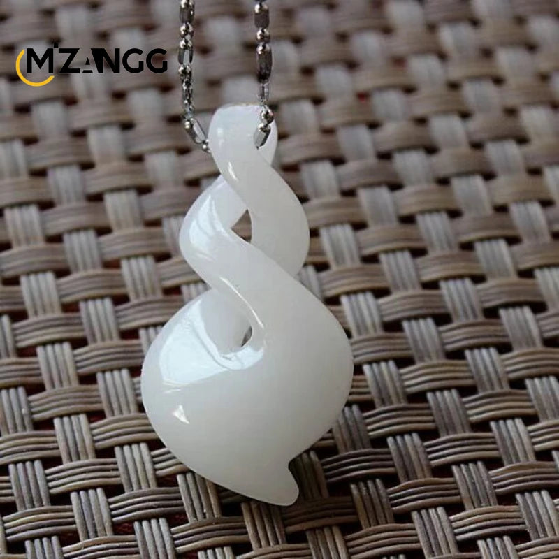 Natural Hand-carved Green Jade Pendant Lucky Wealth Fashion Ladies Necklace Men Personalized White Jade Amulet Holiday Gift