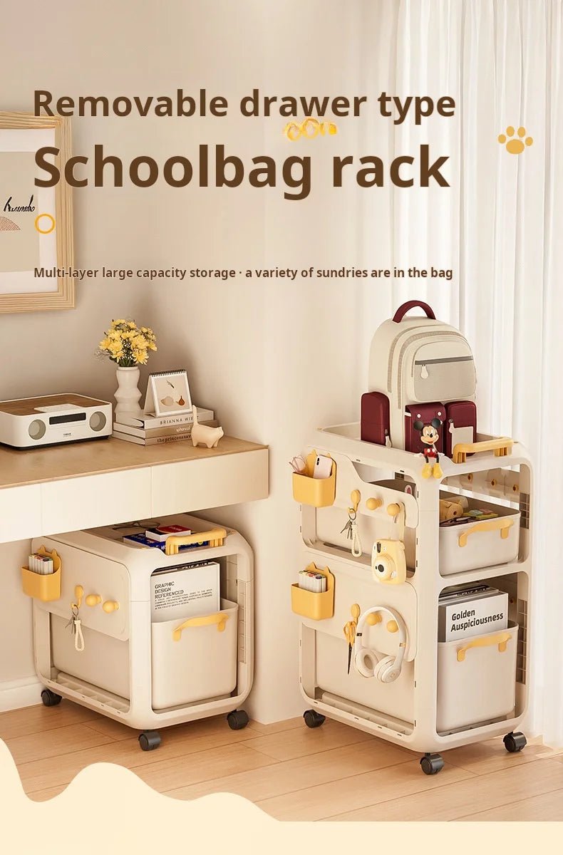 Backpack Storage Rack, Movable Trolley, Book Storage Artifact, Home Multi-layer Table, Lower Bag Storage Rack, Bookshelf