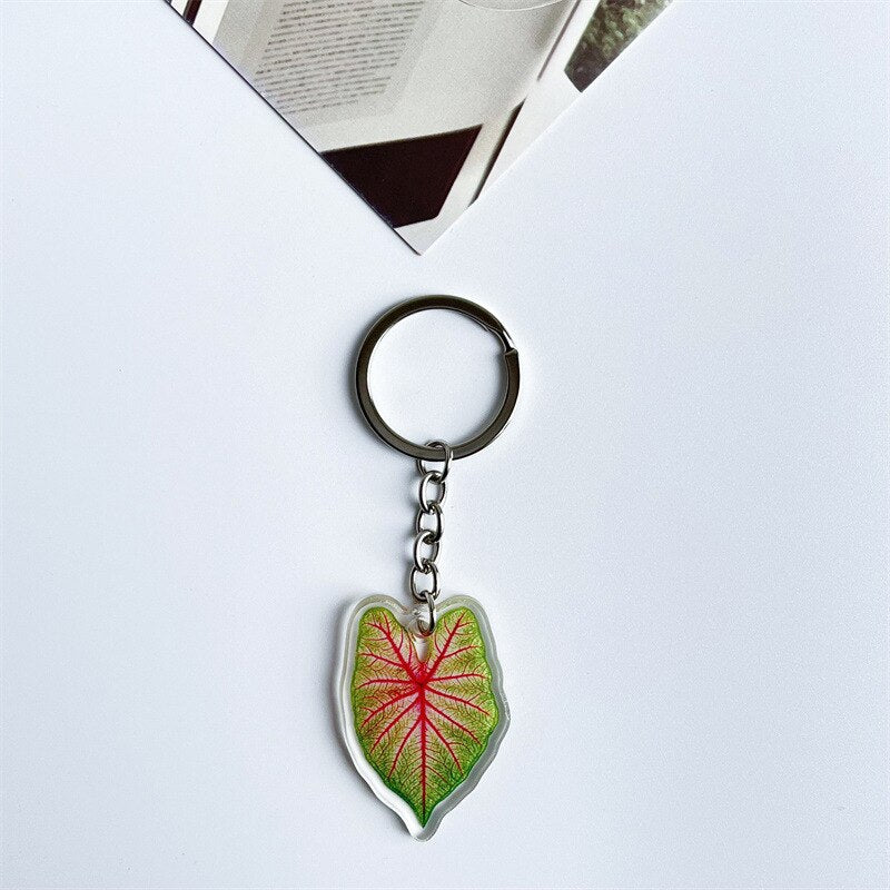 Rare Plant Acrylic Leaf Keychain Adasonii Leaf Foliage Key Chain Anthurium Plant Mom Gift Accessories for Car Keys Bag Charm