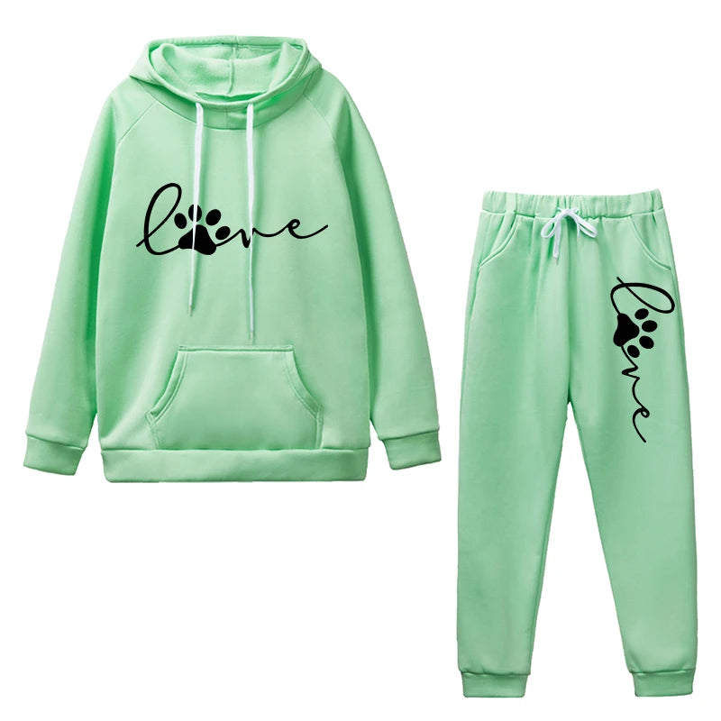 Women Hoodies Two Piece Sets High Quality Printing Hooded Sweatshirt Sweatpants Casual Jogging Suit Female Outwear and Trousers