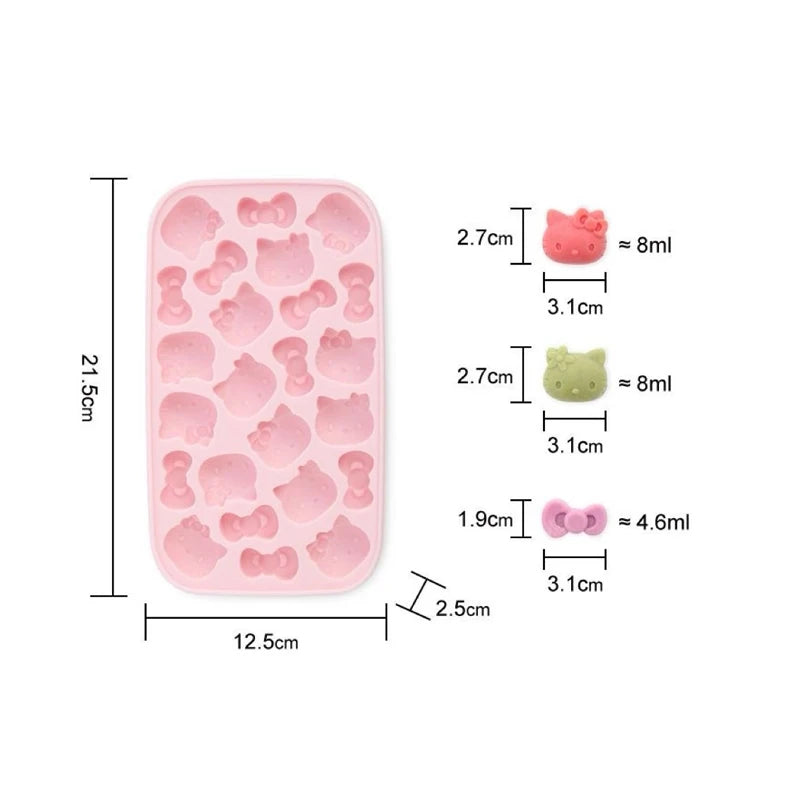 Kawaii Pink 3D Hello Kitty Silicone Press Ice Tray Mold Cute Charm Home Refrigerator Ice Storage Box Birthday Gift