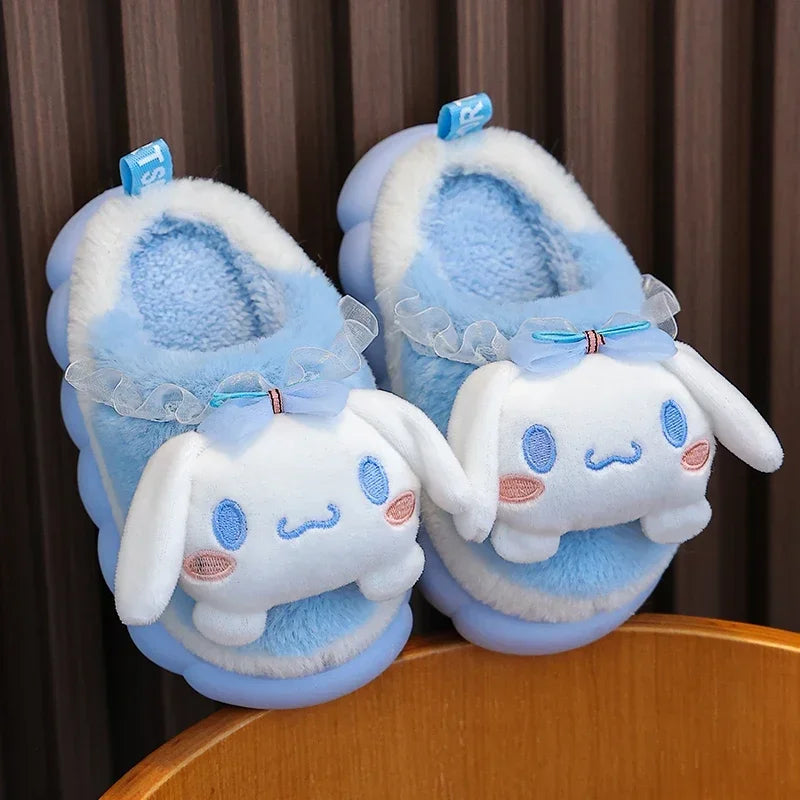 2024 New Winter Warm Cute Cartoon Indoor Mule Soft Non-slip Fluffy Slippers For Kids Teen Boys Girls Children Home Cotton Shoes