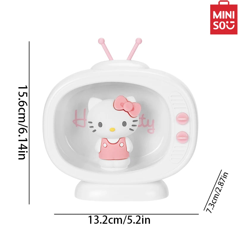 MINISO Sanrio Mini TV Nightlight Hello Kitty Sleep Light Kawaii Sleep Light Desktop TV Model Decoration Anime Collectible Dolls