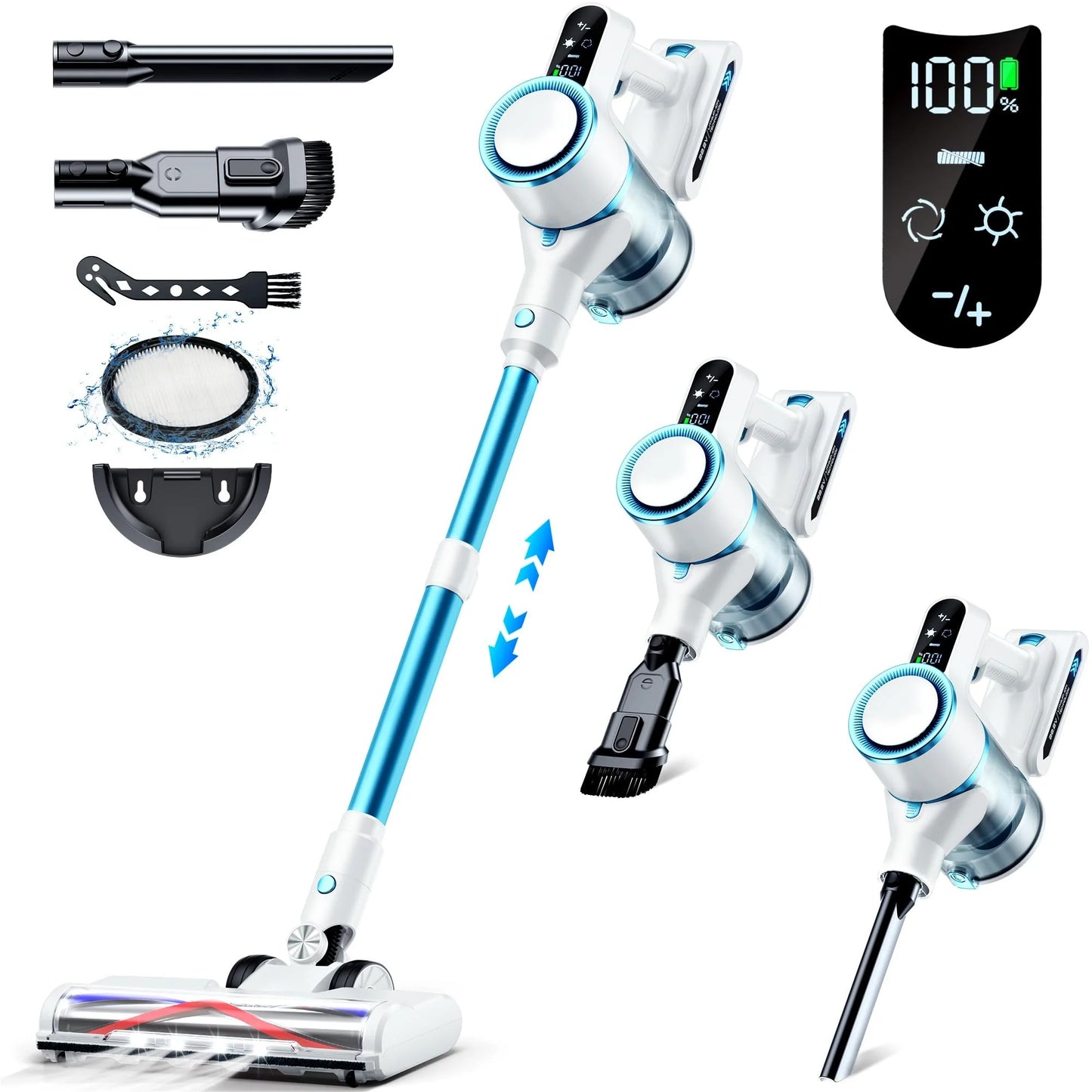 Cordless Vacuum Cleaner, 28kPa Stick Vacuum with LED Display, Powerful Vacuum Cleaner up to 40mins Runtime