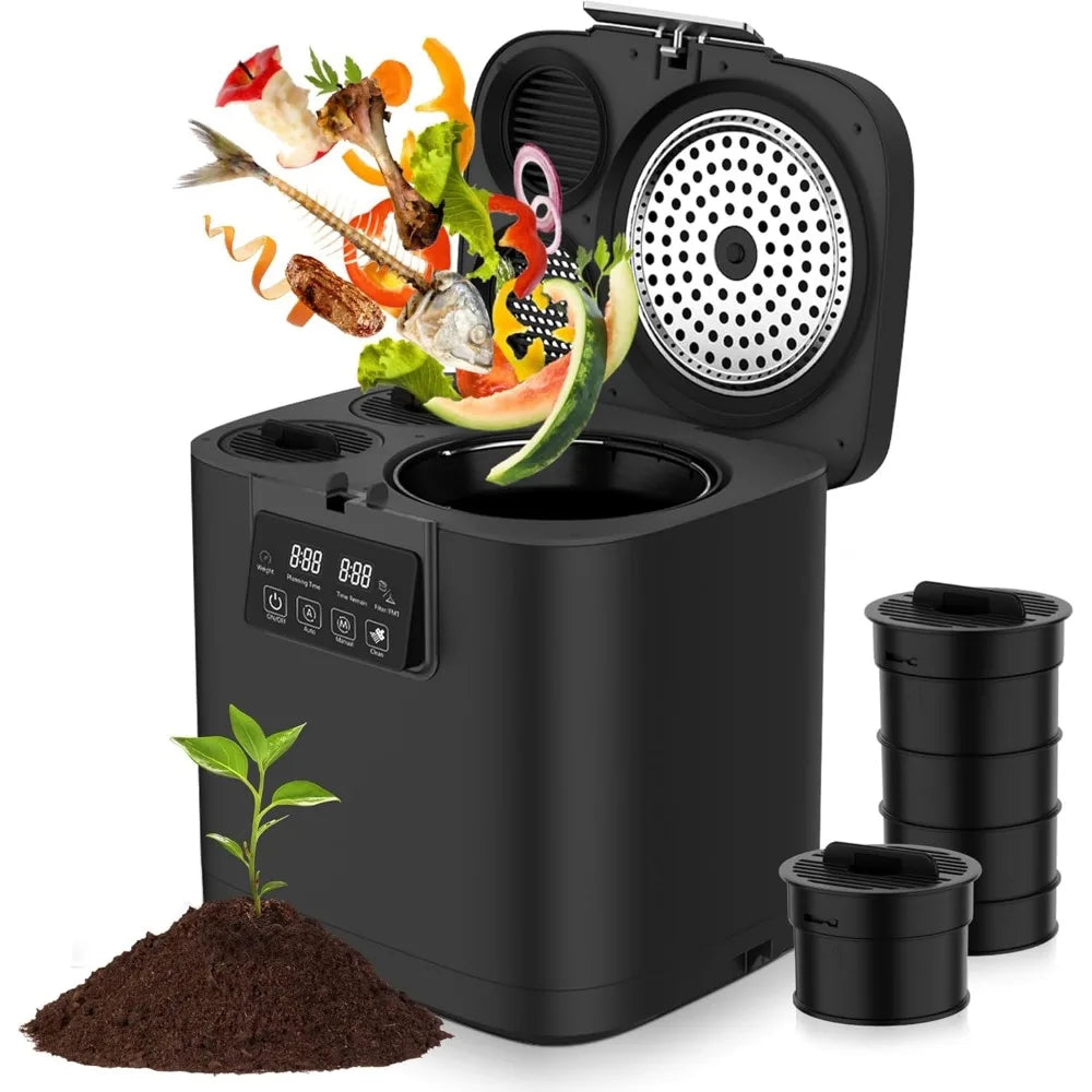 Electric Compost Bin Kitchen Capacity Composter Bins Outdoor Indoor with Tri-Blade, Smart Waste Dispenser Countertop Compost