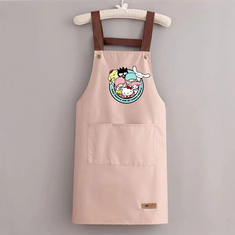 Sanrio Hello Kitty Kitchen Apron Waterproof Ladies Men Home Aprons Wipeable Oil Resistant Baking BBQ Restaurant Cafe Aprons Gift