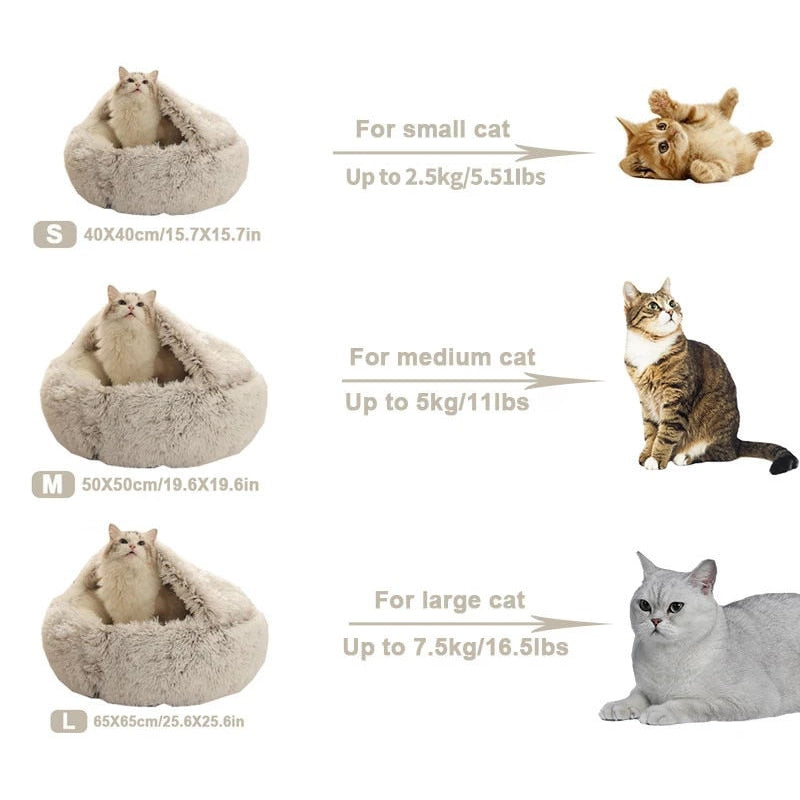 2023 Winter Long Plush Pet Cat Bed Round Cat Cushion Cat House Warm Cat Basket Cat Sleep Bag Cat Nest Kennel For Small Dog Cat