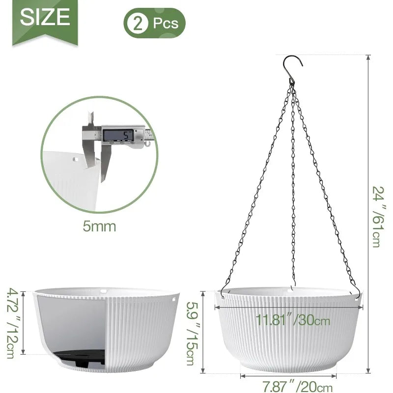 12 Inch Large Hanging Planters for Outdoor Plants, 2 Pack Self Watering Hanging Pots Indoor, Hanging Baskets for Plants