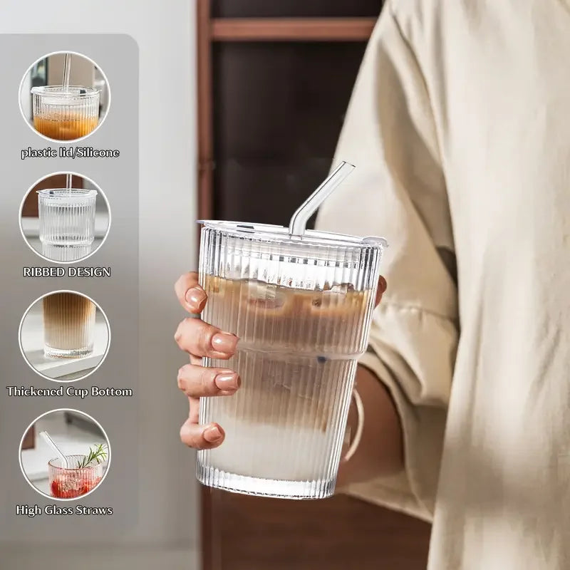 12 ounce iced coffee cup with lid and straw, set of 6, non fragile drinking cup, reusable iced coffee cup for iced tea and juice