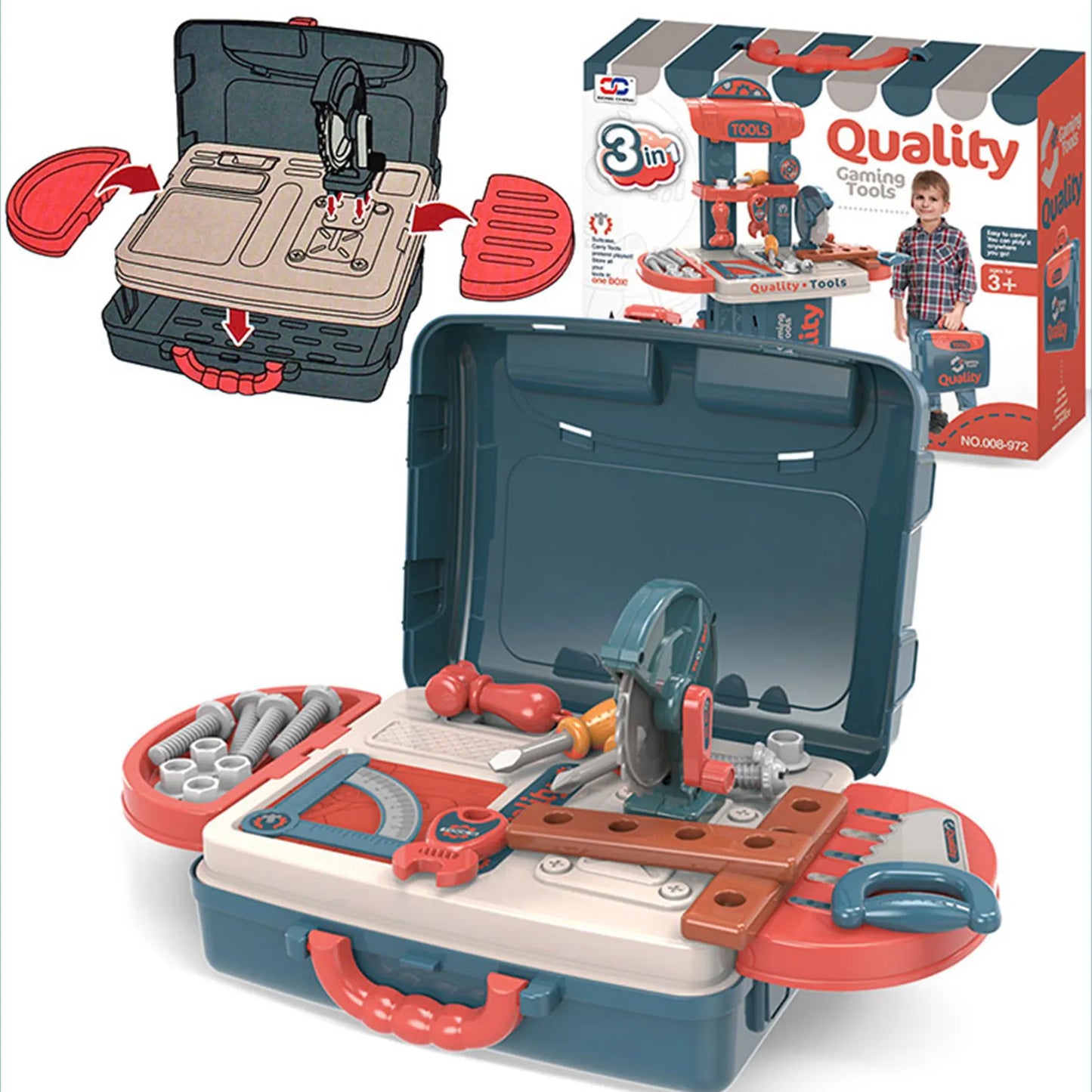 3 In 1 Kids's Simulation Tool Table Construction Set For Boys Learning Tool Box Screw Nut Combination DIY Disassembly Toy Boy