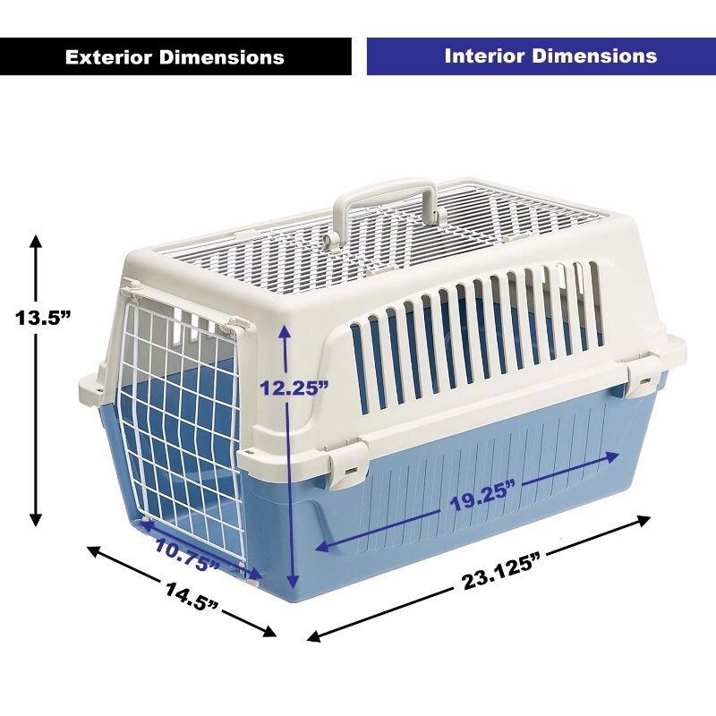 ATLAS Two Door Top Load Plastic Kennel Blue 22-Inch pet cage cat house outdoor