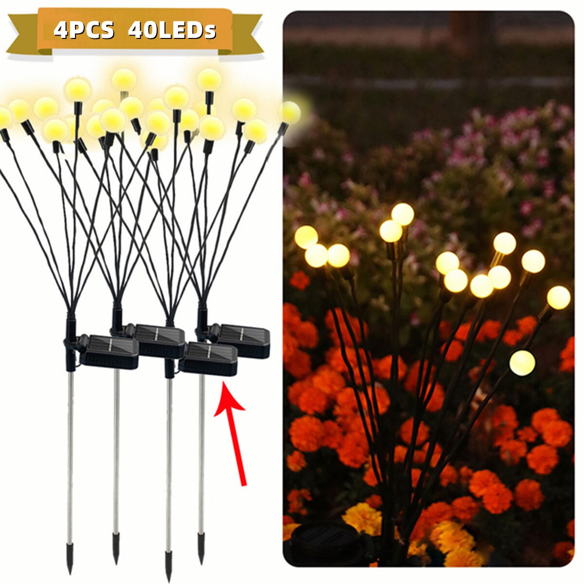 4PCS Solar LED Light Garden Decor -Firework Light - Solar Firefly Garden Lights