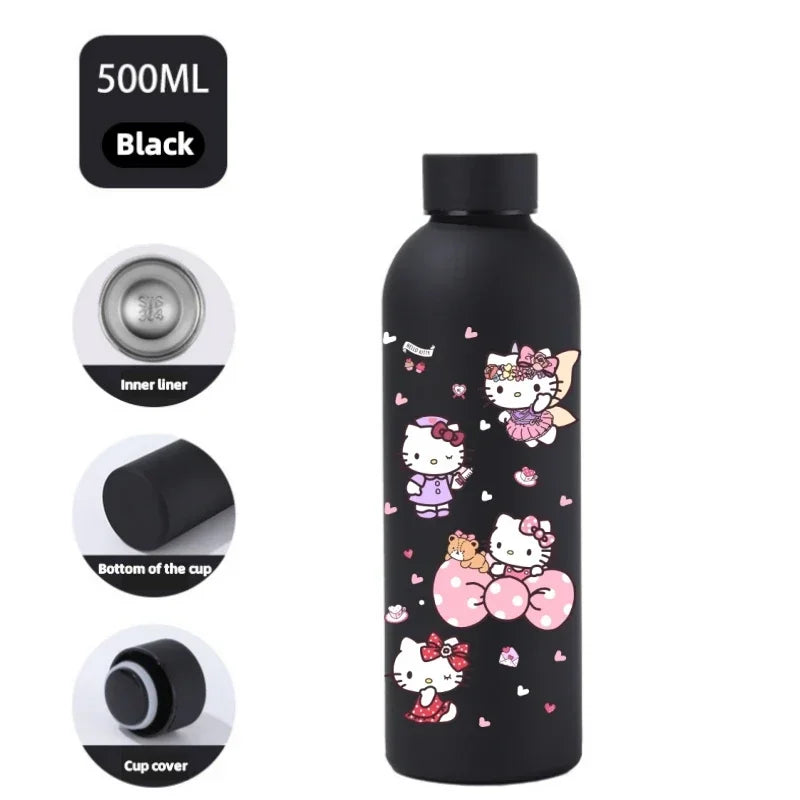 Sanrio 500 ML Thermos Mug Hello Kitty Cartoon 304 Stainless Steel Portable Water Cup Travel Water Bottle Kawaii Cups Kids Gifts