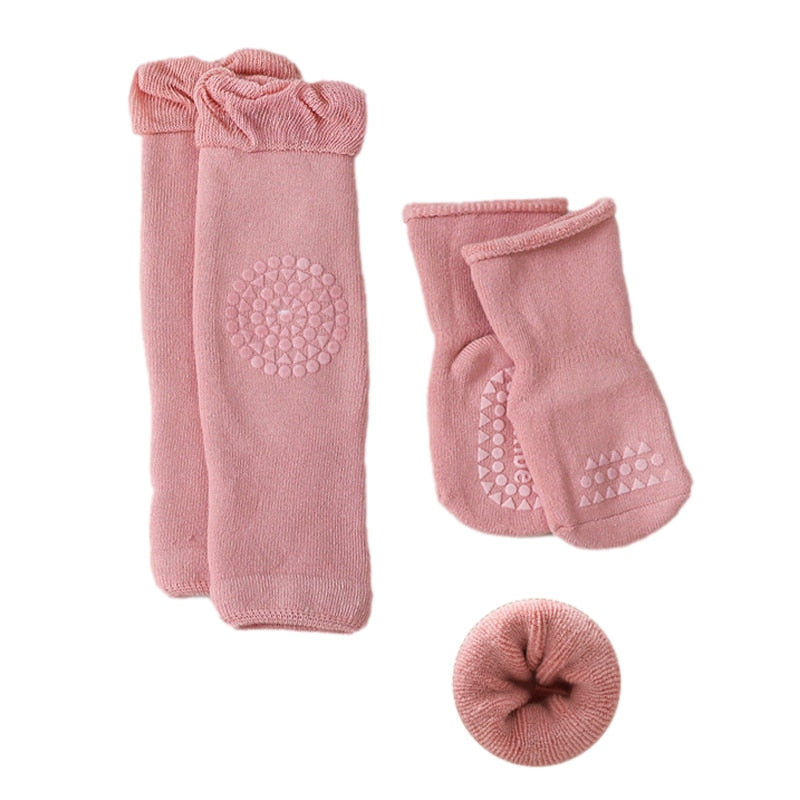 Baby Crawling Knee Pads Socks Set Spring Autumn Infant Floor Anti Slip Sock Knee Protector for Girl Boy Solid Color Toddler Item