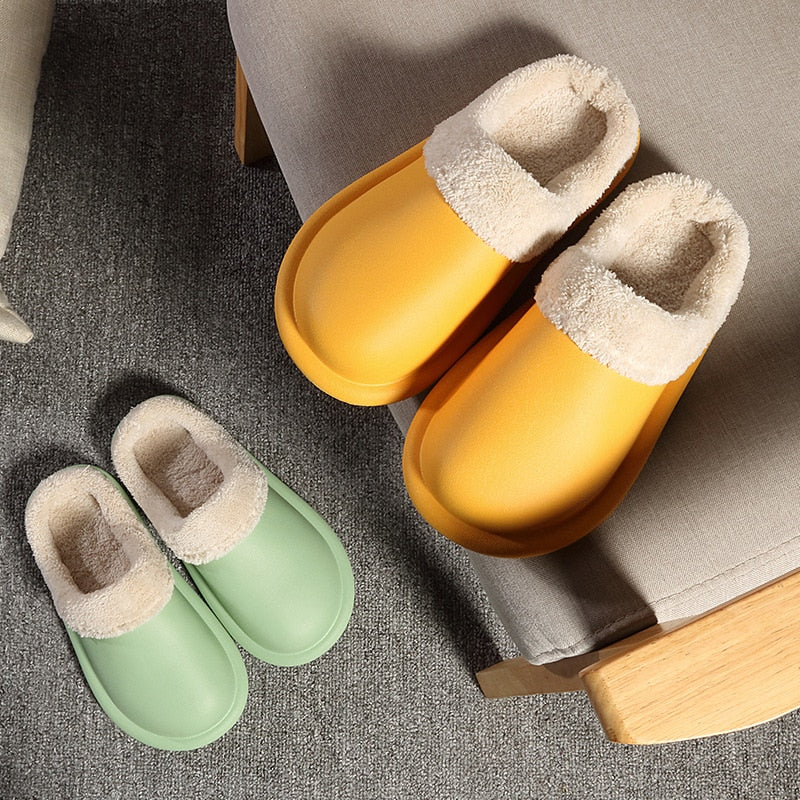 Waterproof Indoor Slippers Women Men Winter Home Floor Shoes Warm Plush Removable Insole Lovers Kitchen Working Slipper SH472