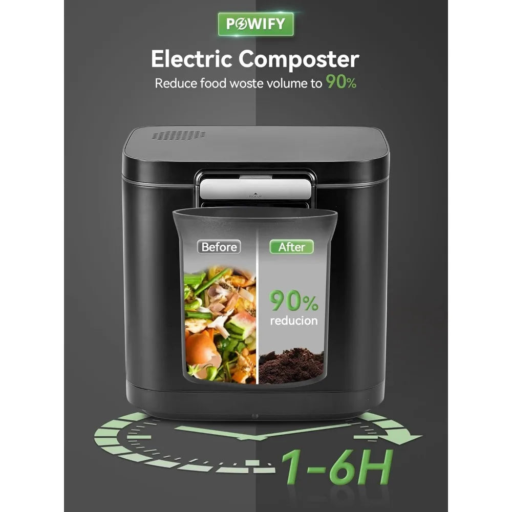 Electric Compost Bin Kitchen Capacity Composter Bins Outdoor Indoor with Tri-Blade, Smart Waste Dispenser Countertop Compost