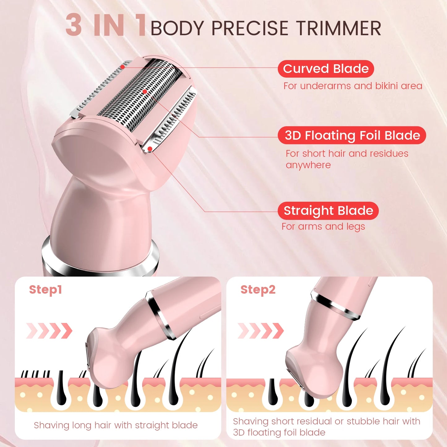Sejoy 4 In 1 Electric Lady Shaver Portable, Body Hair Removal Epilator, Painless Cordless Trimmer Razor for Women