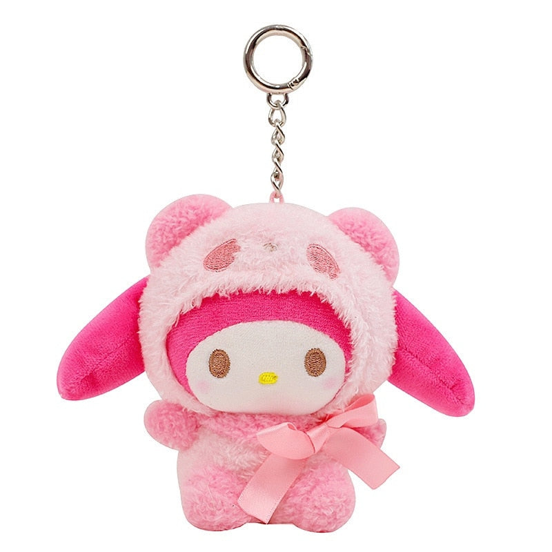10Cm Hello Kitty Plush Toy Kawaii Anime Cartoon Bow Kt Cos White Bear Panda Cute Comfort Soft Stuffed Doll Pendant Toy Kids Gift