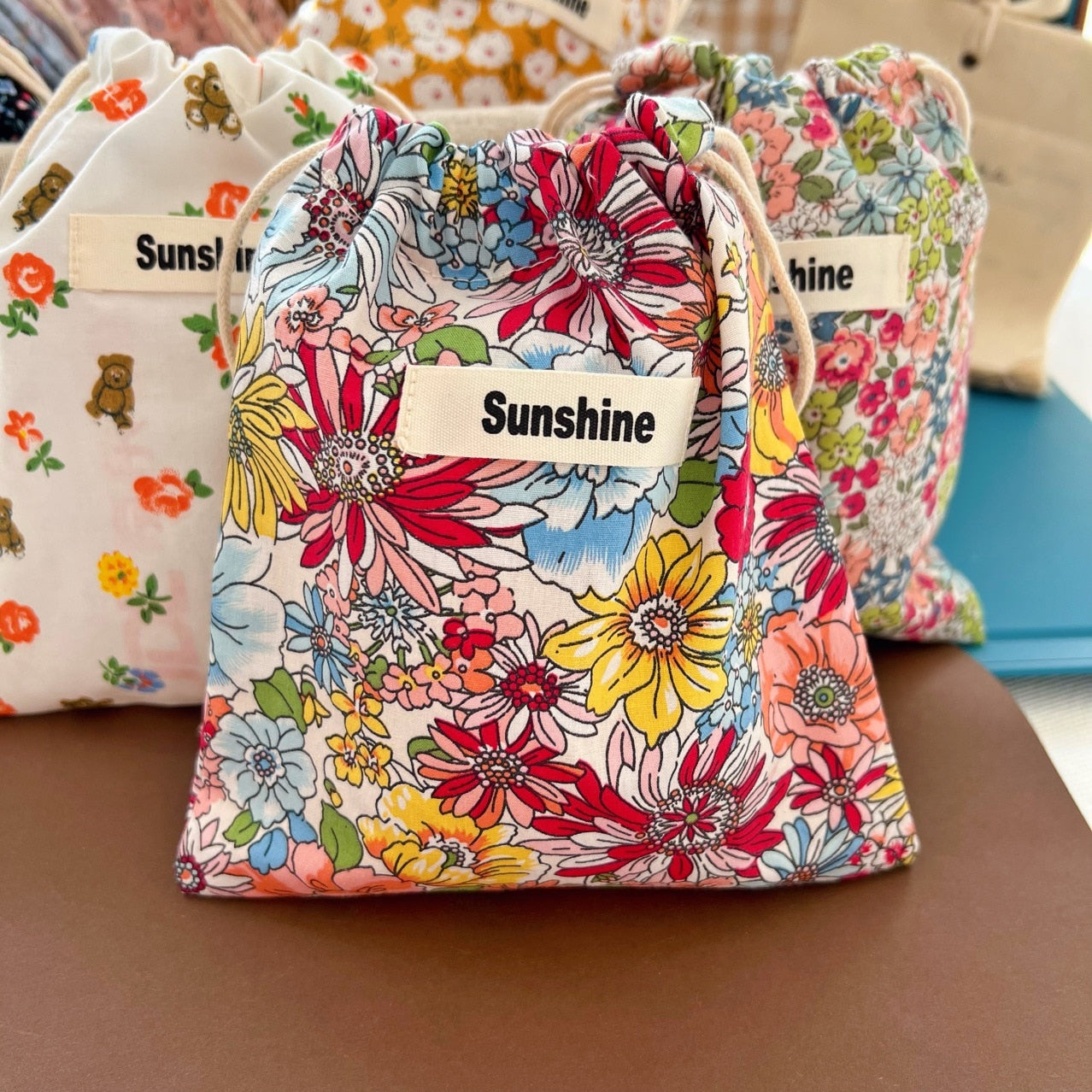 Printed Flower Mommy Bag Baby Diaper Bag Cotton Nappy String Pocket Stroller Carry Pack Travel Outdoor Diaper Storage Bag