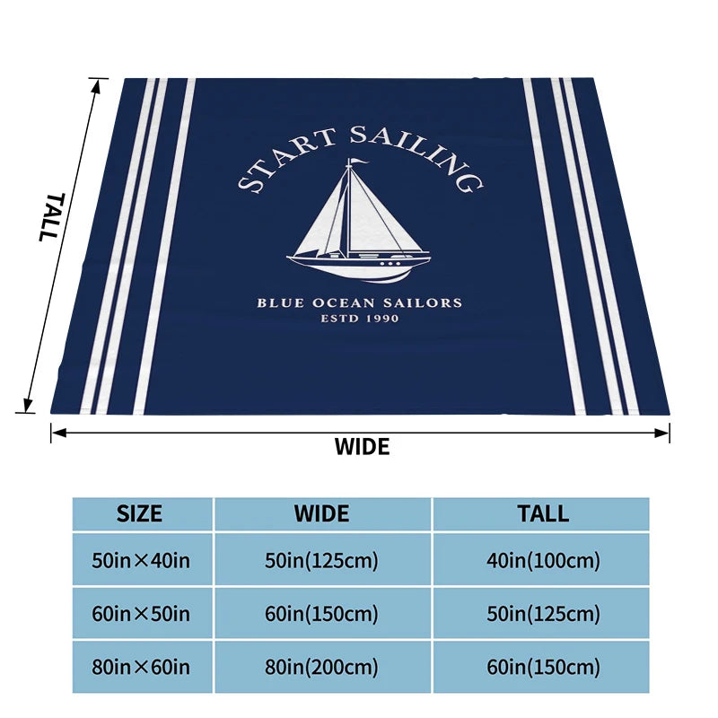 Blue Nautical Upholstery Blankets Soft Flannel Blankets Bed Blankets Breathable Thermal Bedding & Travel Blankets Customizable