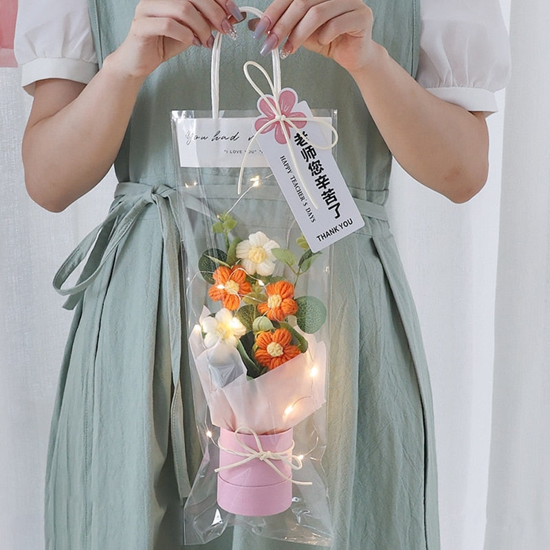 Colorful Crochet Flowers Bouquet Cotton Artificial Flowers Wedding Party Decors Ins Hand Woven Flowers Mother's Day Gift 꽃다발