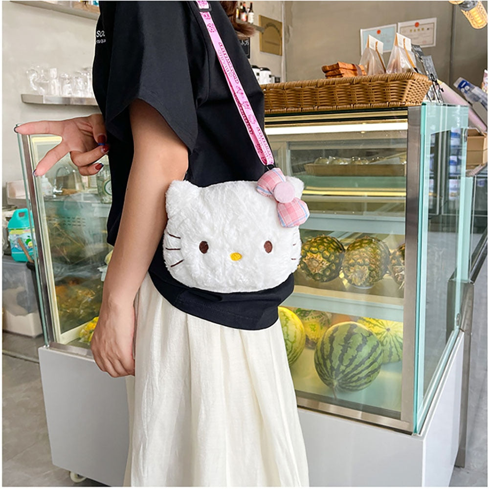 Kawaii Sanrio Hello Kitty Mini Shoulder Bag Cartoon Messenger Plush Backpack Earphone Storage Bag for Girl Kids Cute Rucksack
