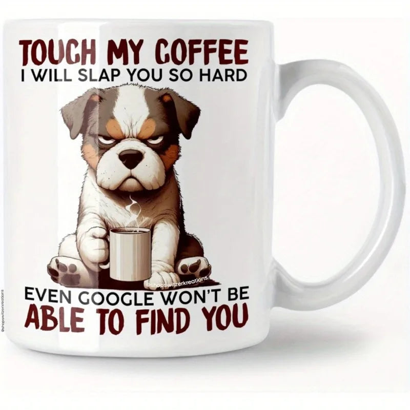 11 oz white ceramic coffee cup with dog pattern, perfect for daily drinking and coffee