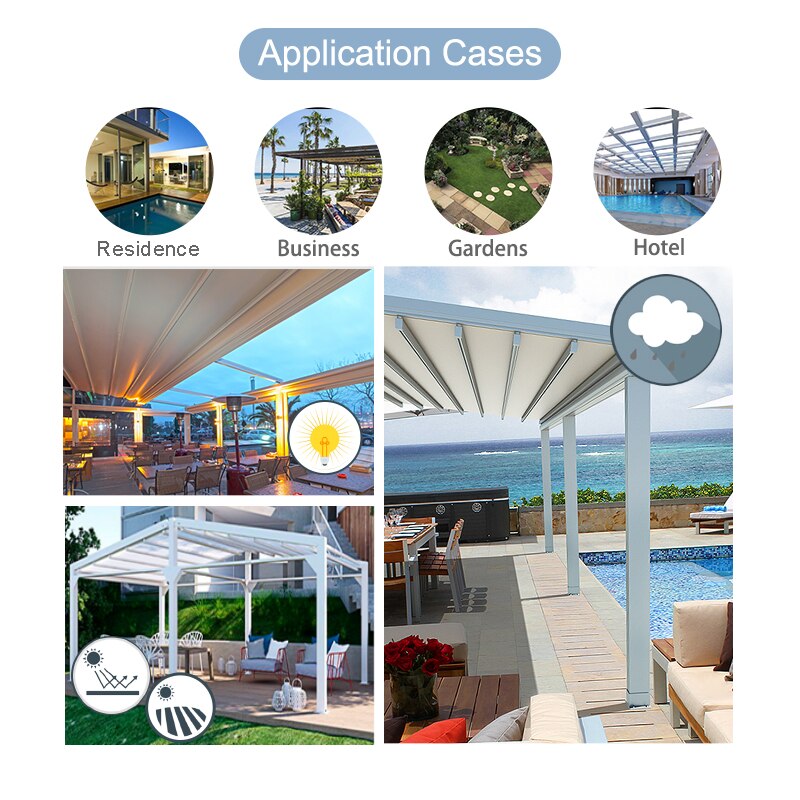 Custom Outdoor Folding Automatic Retractable CANOPY For Roof Pergola Electric Tent Adjustable Pergola Waterproof Awning
