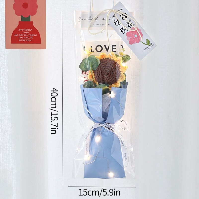 Colorful Crochet Flowers Bouquet Cotton Artificial Flowers Wedding Party Decors Ins Hand Woven Flowers Mother's Day Gift 꽃다발