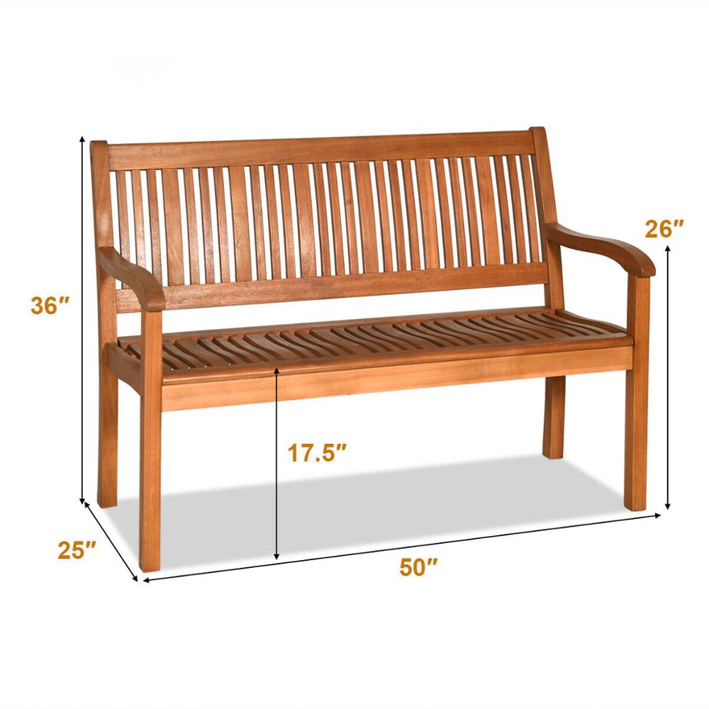 50" Two Person Outdoor Garden Bench Loveseat Porch Chair Solid Wood W/Armrest HW63888