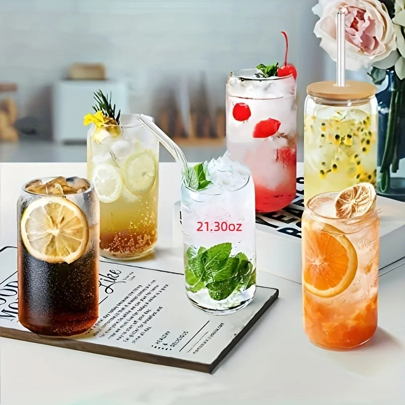 4pcs/set High Borosilicate Glass Water Cup 21.3oz Reusable Drinking Cups Ice Coffee Boba Bottle for Restaurant Travel Bottles