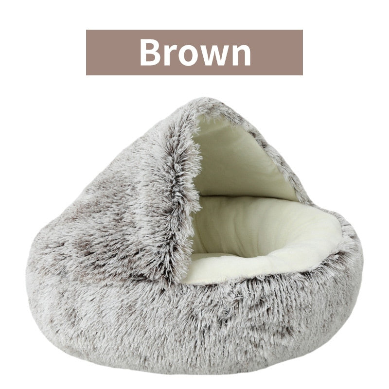 2023 Winter Long Plush Pet Cat Bed Round Cat Cushion Cat House Warm Cat Basket Cat Sleep Bag Cat Nest Kennel For Small Dog Cat