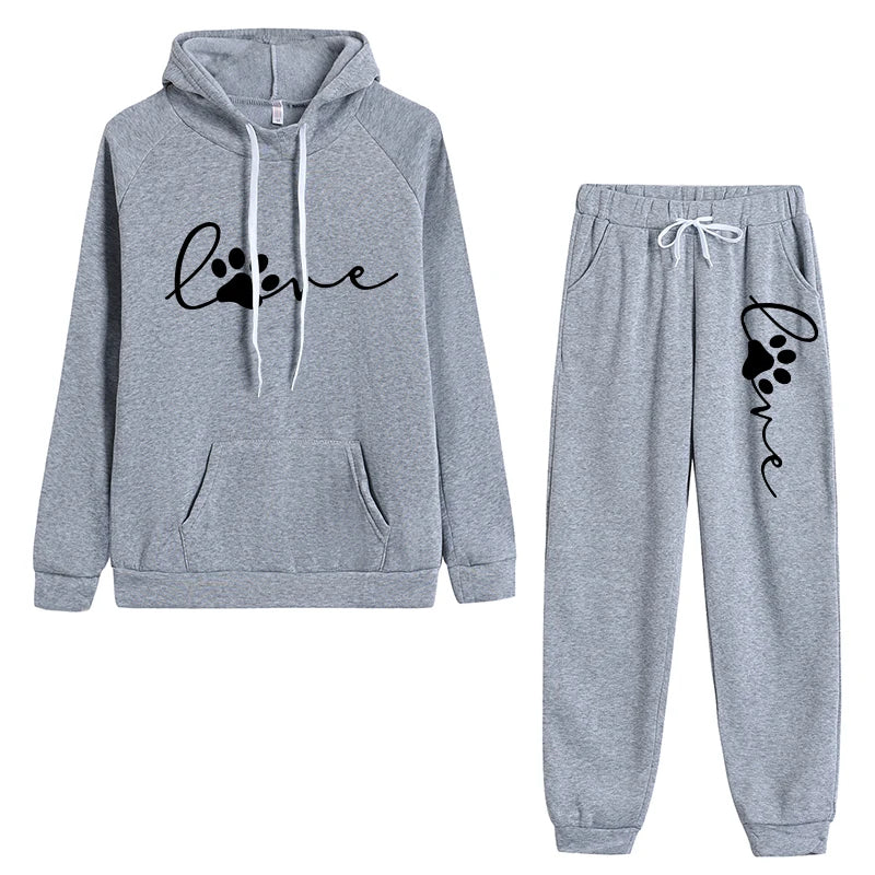 Women Hoodies Two Piece Sets High Quality Printing Hooded Sweatshirt Sweatpants Casual Jogging Suit Female Outwear and Trousers