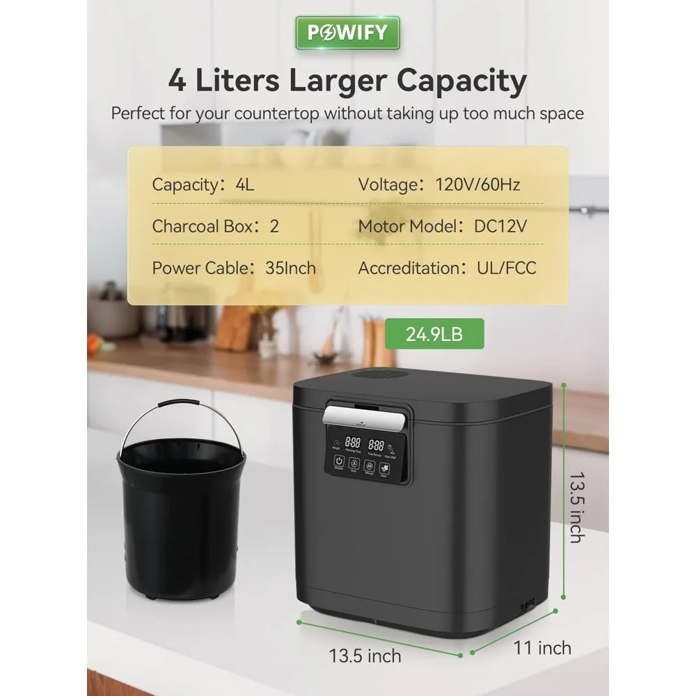 Electric Compost Bin Kitchen Capacity Composter Bins Outdoor Indoor with Tri-Blade, Smart Waste Dispenser Countertop Compost