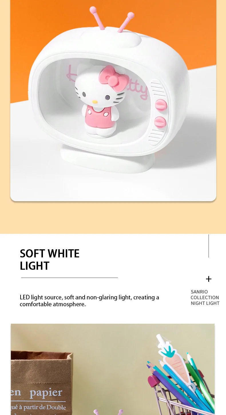 MINISO Sanrio Mini TV Nightlight Hello Kitty Sleep Light Kawaii Sleep Light Desktop TV Model Decoration Anime Collectible Dolls