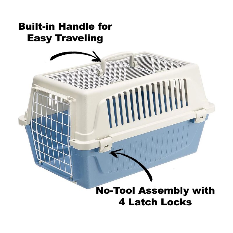 ATLAS Two Door Top Load Plastic Kennel Blue 22-Inch pet cage cat house outdoor