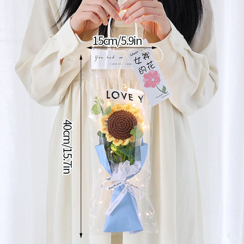 Colorful Crochet Flowers Bouquet Cotton Artificial Flowers Wedding Party Decors Ins Hand Woven Flowers Mother's Day Gift 꽃다발
