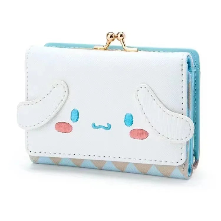 Sanrio Hello Kitty Bag Kawaii Cinnamoroll My Melody Kuromi Casual Fashion PU Leather Wallet Cute Folding Light Card Bag New 2024