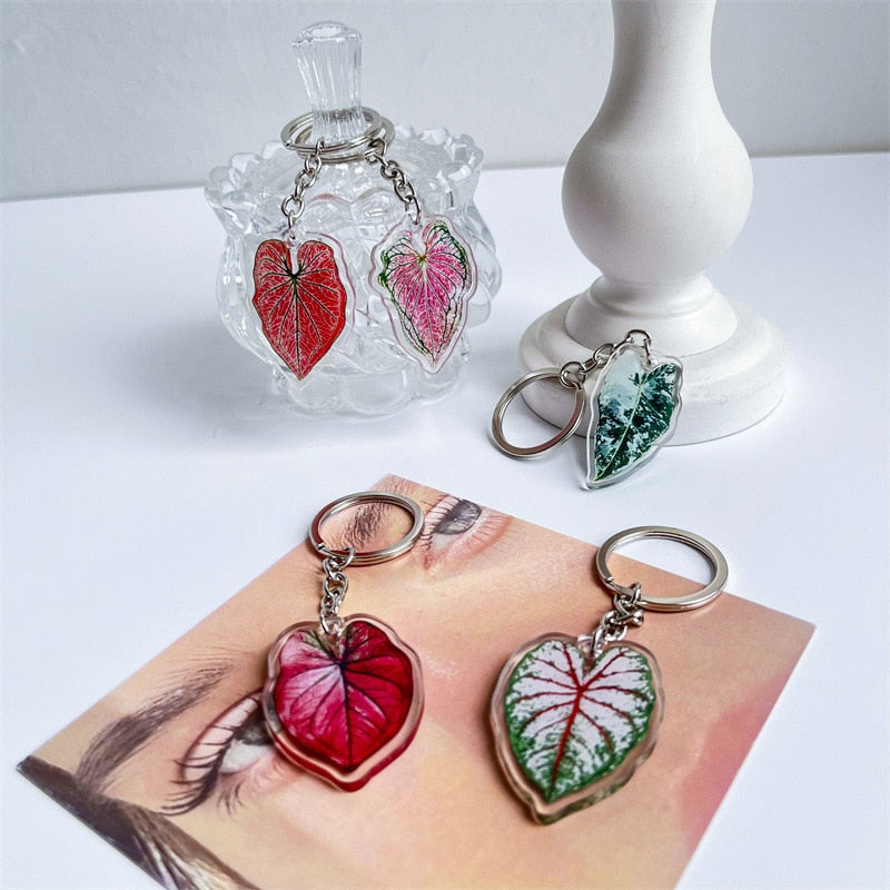 Rare Plant Acrylic Leaf Keychain Adasonii Leaf Foliage Key Chain Anthurium Plant Mom Gift Accessories for Car Keys Bag Charm